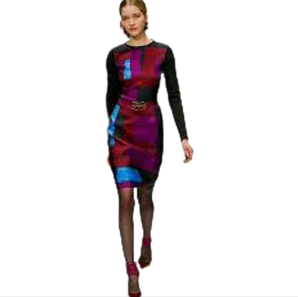 *$3,300 OSCAR DE LA RENTA ARTSY BLACK PURPLE COLORBLOCK RUNWAY DRESS US M - Picture 3 of 15